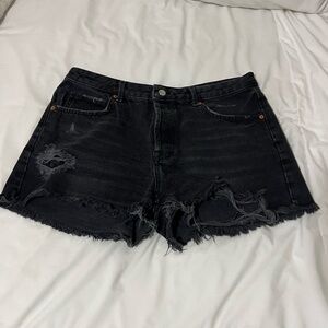 Topshop Black Ripped Jean Shorts